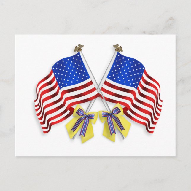 Support our troops yellow ribbons and Flags Postcard (Front)