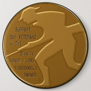 Support Our Veterans Golden 6 Inch Round Button