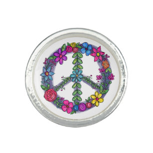 Support Peace Sign Anti-War Flowers Ring