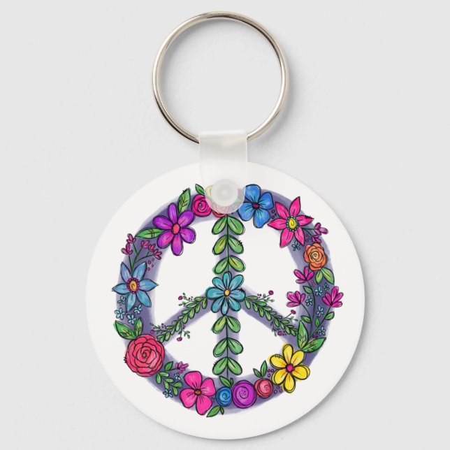 Support Peace Sign Anti-War Pray Keychain (Front)