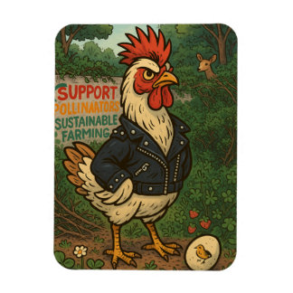 Support Polinators Cool Rooster in Leather Jacket Magnet