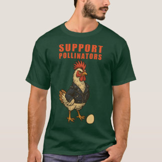 Support Pollinators Cool Rooster in Leather Jacket T-Shirt