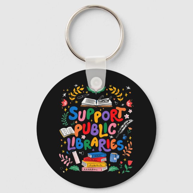Support Public Libraries Bookworm Reading Book Rea Keychain (Front)