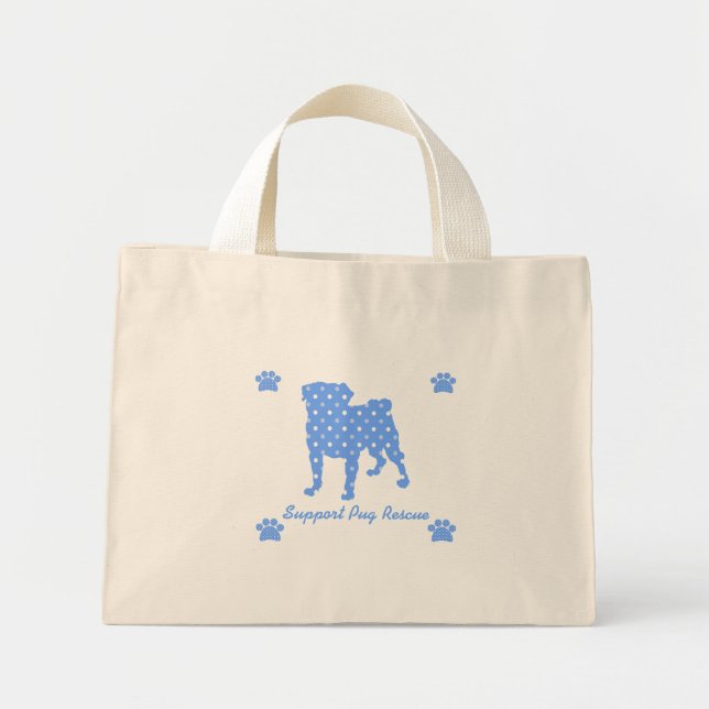 Support Pug Rescue Blue Pug Dots Tote Bag (Front)