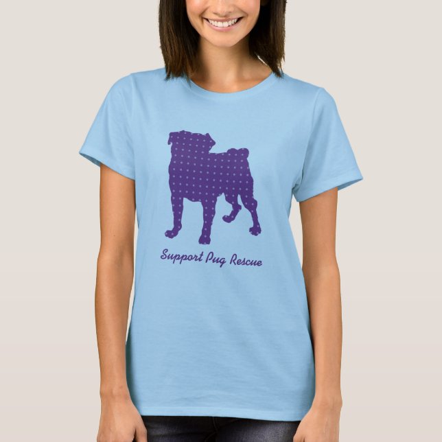 Support Pug Rescue Purple Puggy Tees (Front)