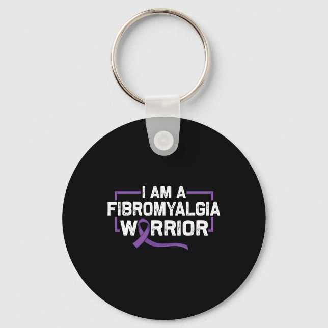 Support Purple Ribbon Warrior Of Fibromyalgia Awar Keychain (Front)