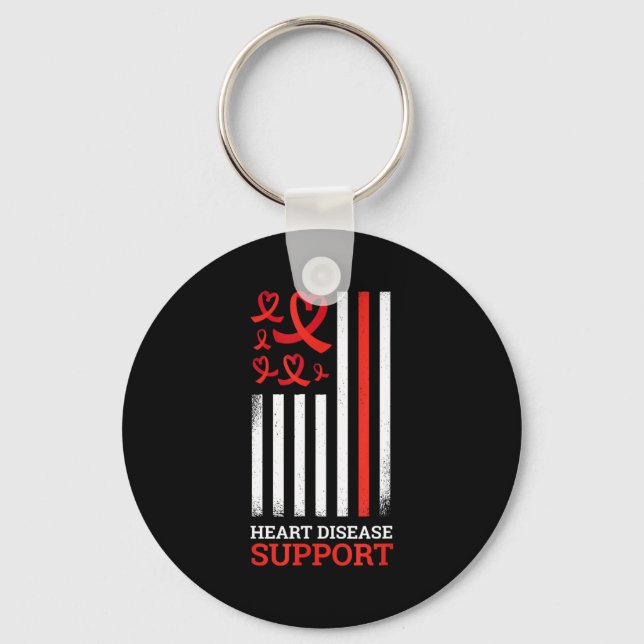 Support Ribbon Red Heart Disease Awareness  Keychain (Front)