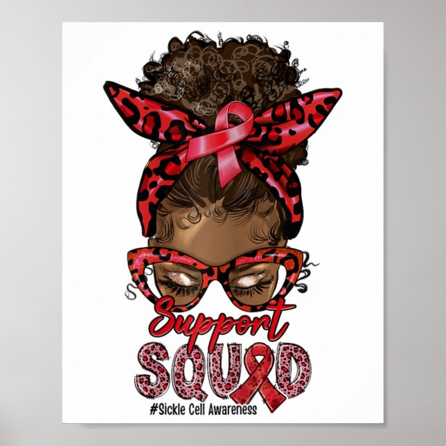 Support Squad Afro Messy Bun Leopard Sickle Cell A Poster (Front)