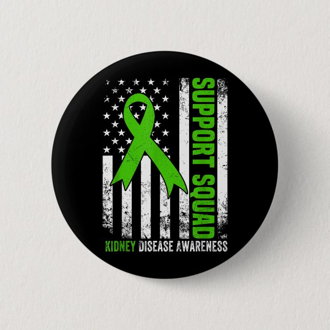Support Squad American Flag Green Ribbon USA 2 Inch Round Button (Front)