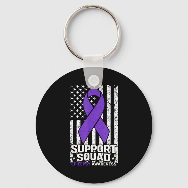 Support squad american flag purple epilepsy keychain (Front)