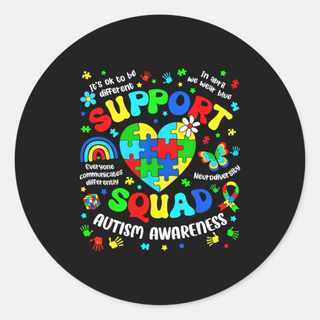 Support squad autism awareness puzzle autistic men classic round sticker (Front)