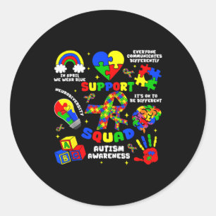 Support squad autism awareness puzzle pieces ribbo classic round sticker