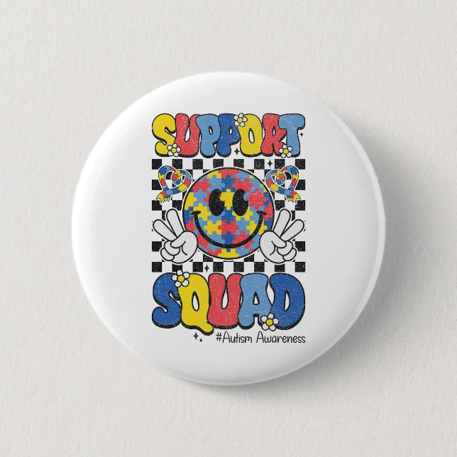 Support Squad Autism Awareness Smile Face Boys Gir 2 Inch Round Button (Front)