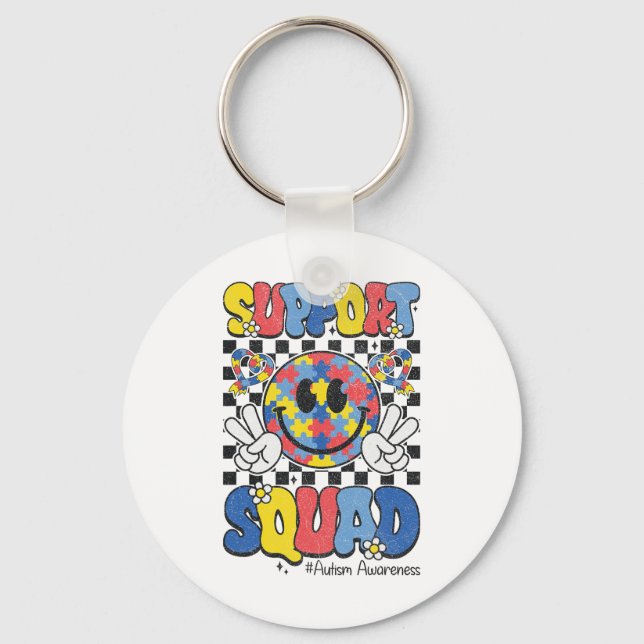 Support Squad Autism Awareness Smile Face Boys Gir Keychain (Front)