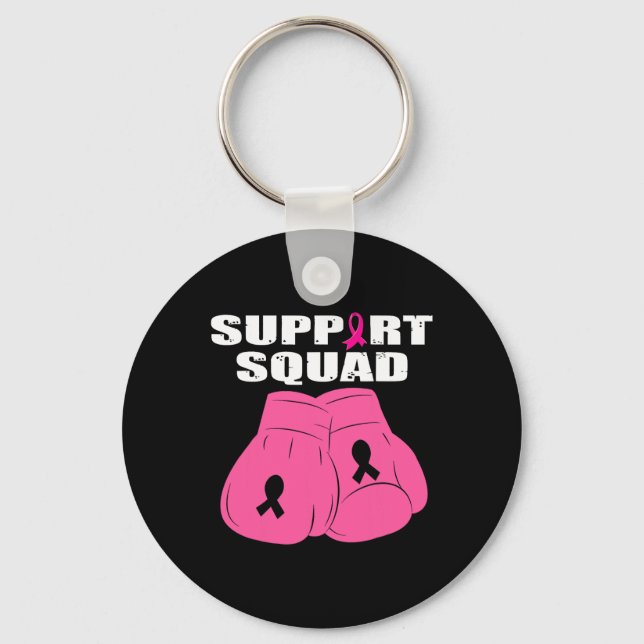 Support Squad Boxing Glove Pink Ribbon Breast Canc Keychain (Front)