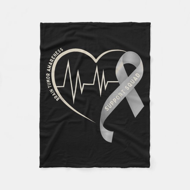 Support squad brain tumour awareness heart grey fleece blanket (Front)
