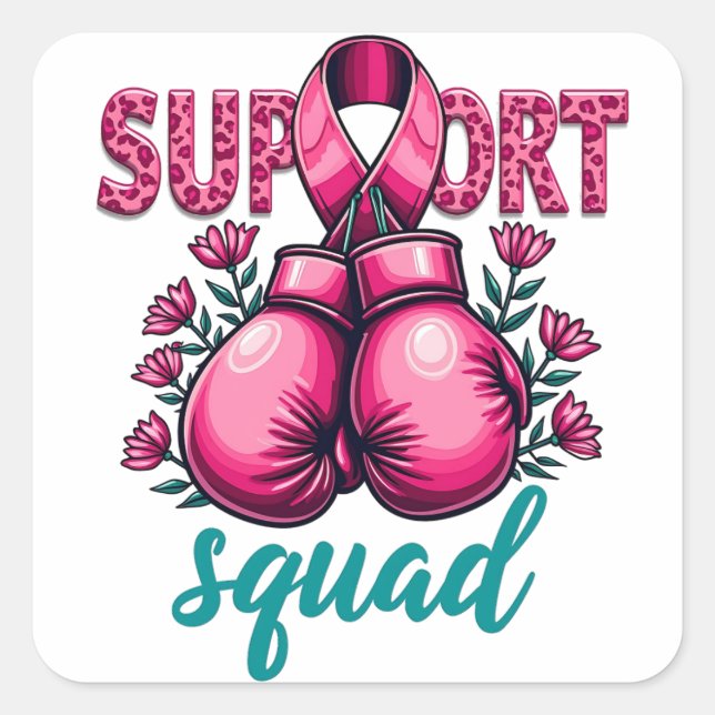 Support Squad Breast Cancer Awareness Gloves Box Square Sticker (Front)