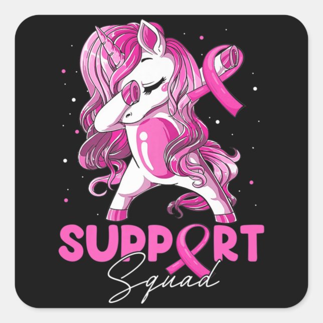 Support Squad Breast Cancer Awareness Pink Dabbing Square Sticker (Front)