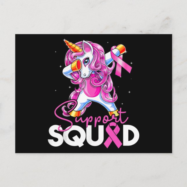 Support Squad Breast Cancer Awareness Pink Unicorn Postcard (Front)