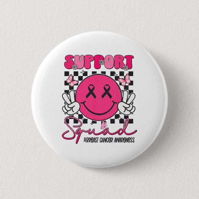 Support Squad Breast Cancer Awareness Smile Face P 2 Inch Round Button (Front)