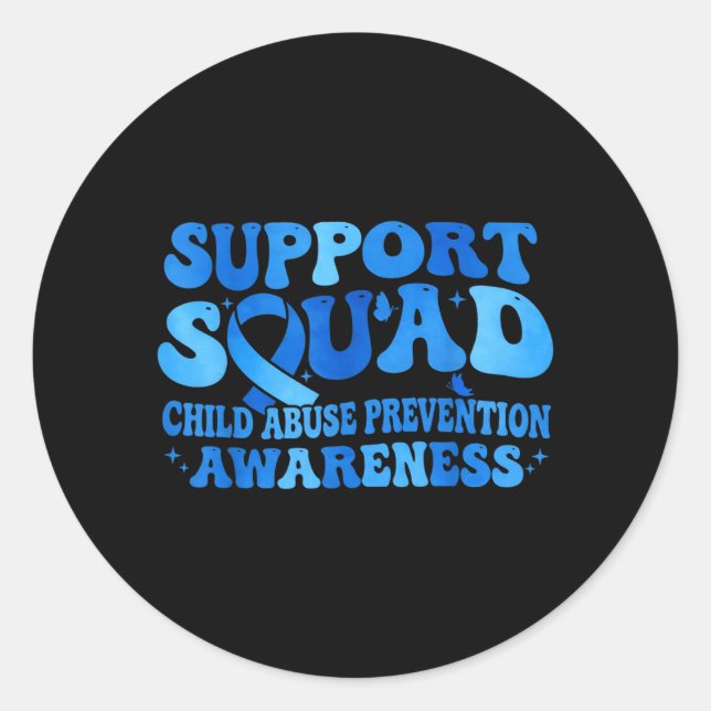 Support Squad Child Prevention Awareness Blue Classic Round Sticker (Front)
