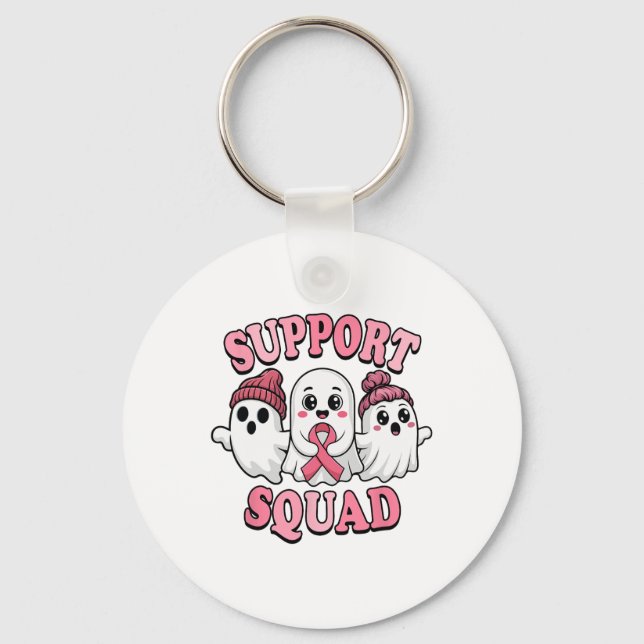 Support Squad Cute Ghosts Breast Cancer Awareness  Keychain (Front)