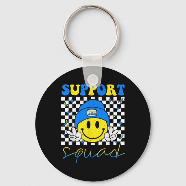 Support Squad Down Syndrome Awareness Day Groovy  Keychain (Front)