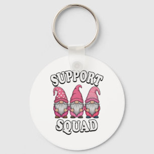 Support Squad Gnome Trio Pink Breast Cancer  Keychain