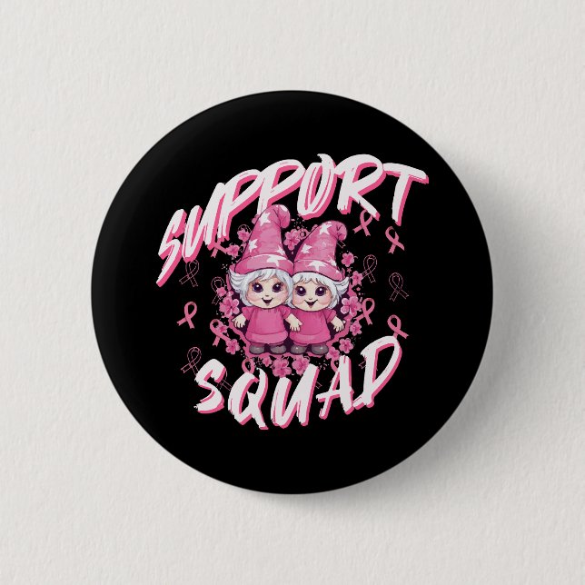 Support Squad Gnome Warrior Breast Cancer Awarenes 2 Inch Round Button (Front)