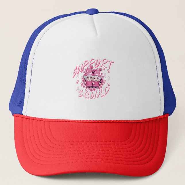 Support Squad Gnome Warrior Breast Cancer Awarenes Trucker Hat (Front)