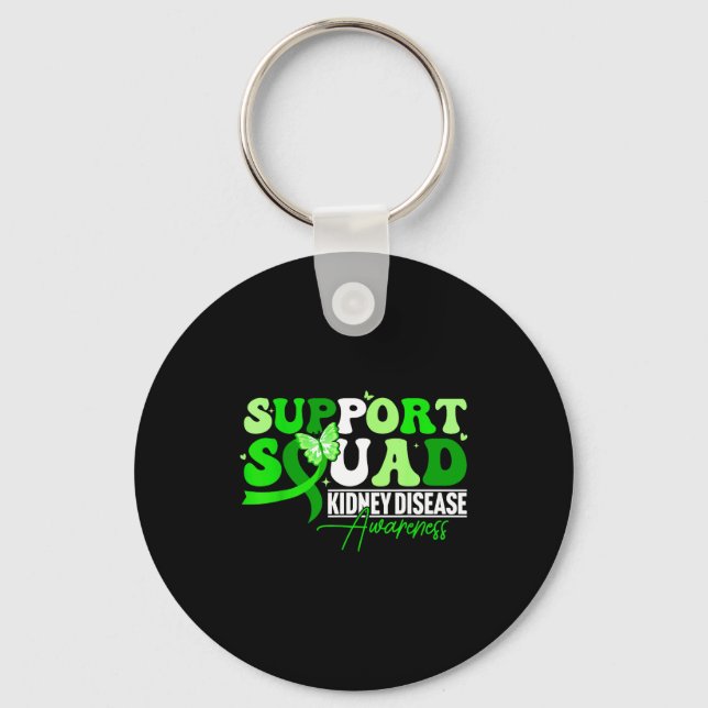 Support squad green butterfly ribbon chronic kidne keychain (Front)