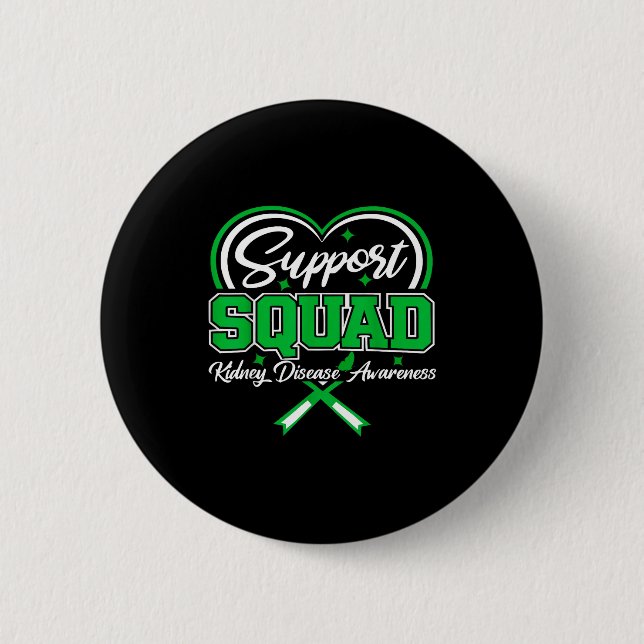 Support squad green ribbon butterfly pkd kidney 2 inch round button (Front)