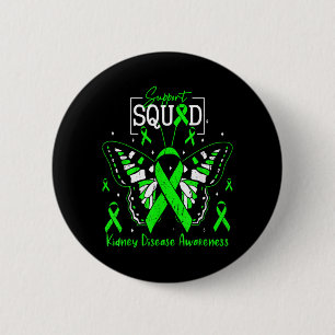 Support Squad Green Ribbon Butterfly PKD Kidney 2 Inch Round Button