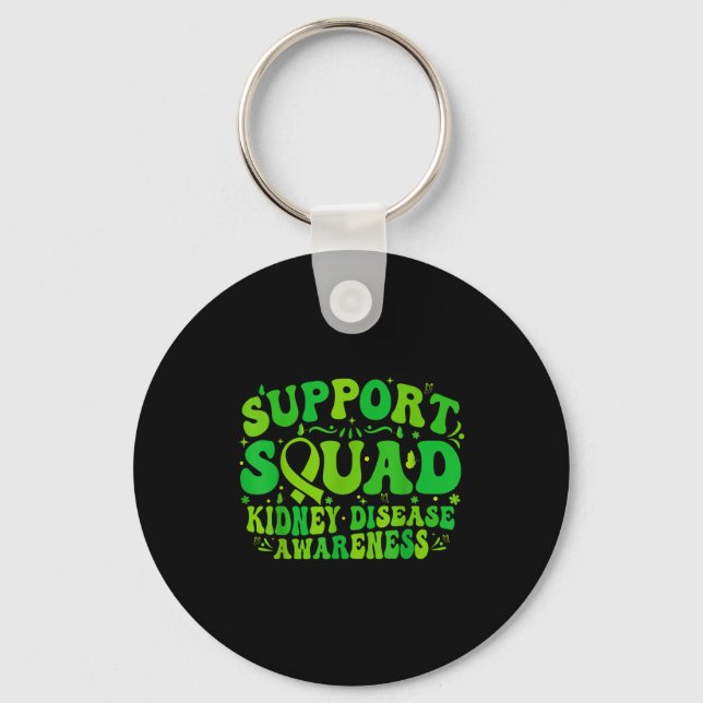 Support squad green ribbon butterfly pkd kidneySup Keychain (Front)