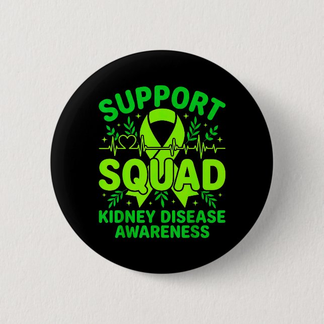 Support Squad Green Ribbon Kidney Disease 2 Inch Round Button (Front)