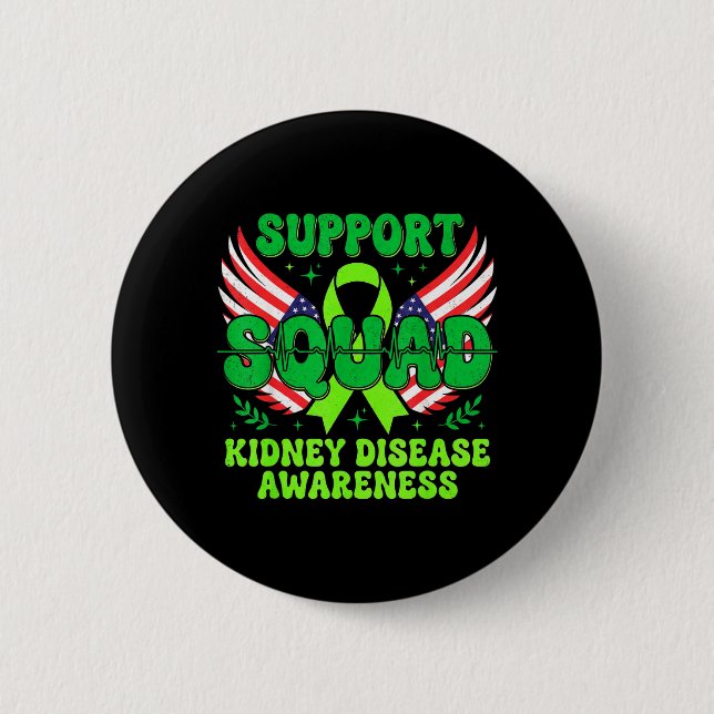 Support Squad Green Ribbon Kidney Disease 2 Inch Round Button (Front)