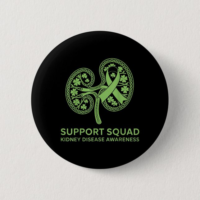 Support Squad Green Ribbon Kidney Disease 2 Inch Round Button (Front)