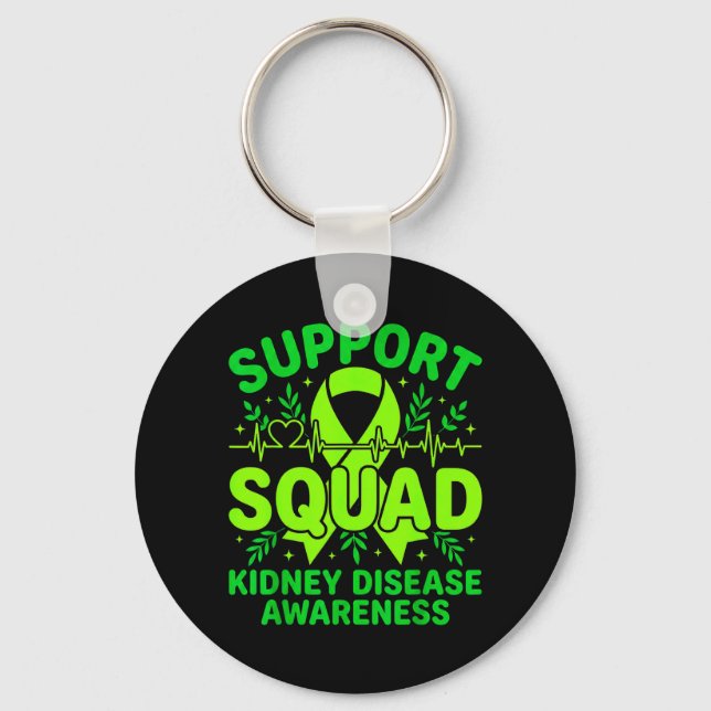 Support Squad Green Ribbon Kidney Disease Keychain (Front)