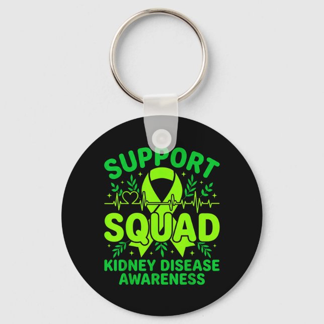 Support Squad Green Ribbon Kidney Disease Keychain (Front)