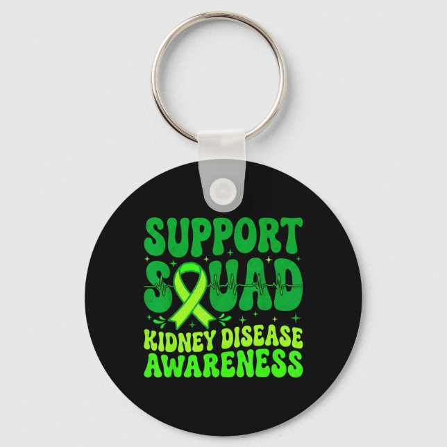 Support Squad Green Ribbon Kidney Disease Keychain (Front)