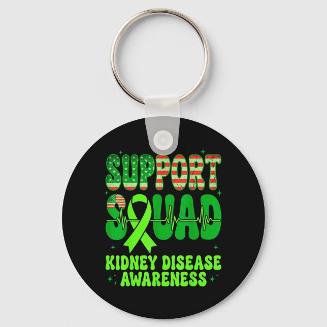 Support Squad Green Ribbon Kidney Disease Keychain (Front)