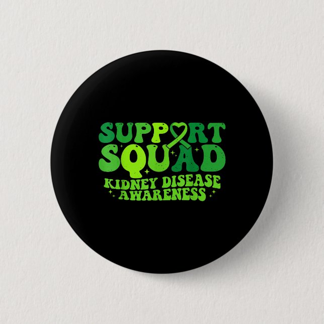 Support Squad Green Ribbon PKD Kidney Disease 2 Inch Round Button (Front)