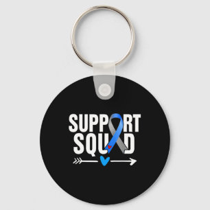 Support Squad Grey Blue Ribbon Diabetes Awareness Keychain