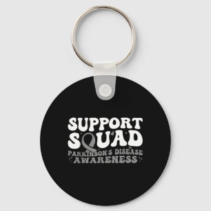 Support Squad Grey Ribbon Butterfly Parkinsons Keychain