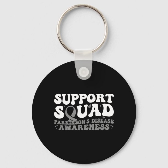 Support Squad Grey Ribbon Butterfly Parkinsons Keychain (Front)
