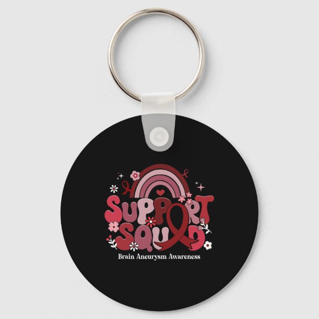Support Squad Groovy Brain Aneurysm Awareness Gift Keychain (Front)