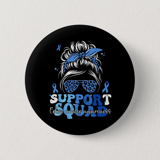 Support Squad Groovy Colon Cancer Awareness Messy 2 Inch Round Button (Front)