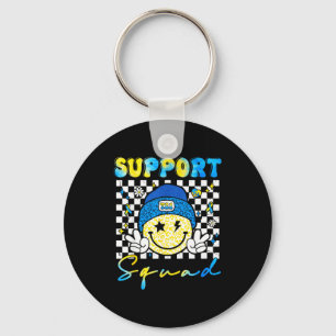 Support Squad Groovy Down Syndrome Awareness Smile Keychain
