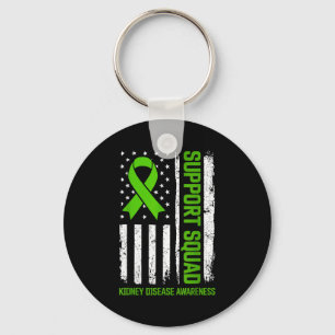 Support squad kidney disease awareness flag green keychain