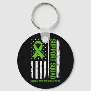 Support Squad Kidney Disease Awareness Flag Green Keychain